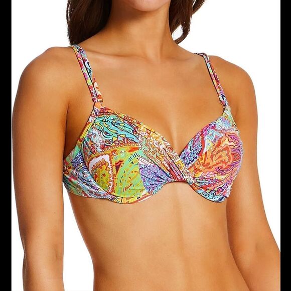 Bleu Rod Beattie Pink and Orange Bikini Top with Sweetheart Neckline - Picture 1 of 12